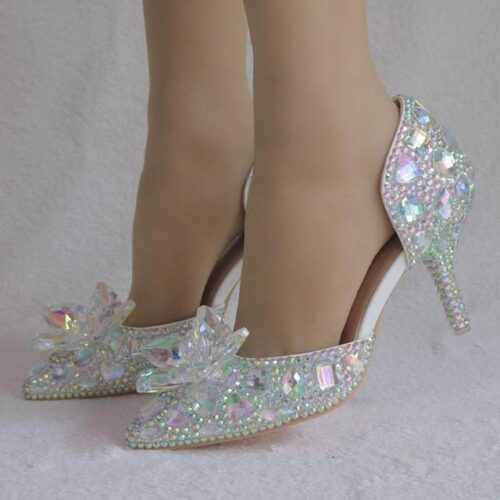 BaoYaFang Chaussures de mariage en cristal argent pour femmes talon fin pointu bout pointu chaussures provoqu 41.jpg 640x640 41