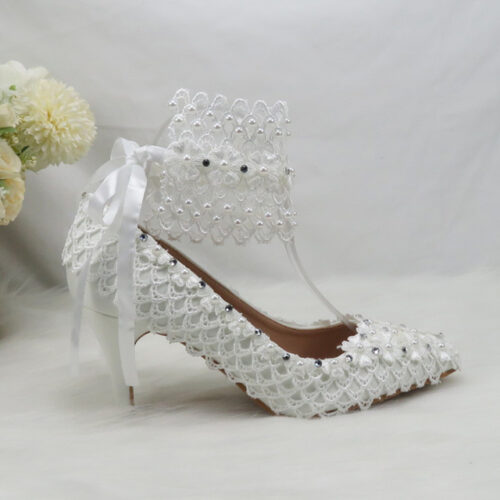BaoYaFang Chaussures plateforme talons hauts pour femmes fleur blanche bride la cheville avec ceinture mariage nouveaut 39.jpg 640x640 39